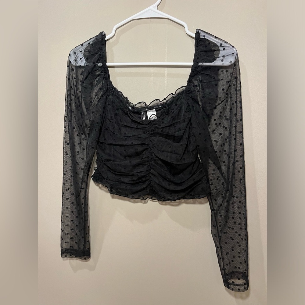 Mesh Long sleeve cropped polkadot top